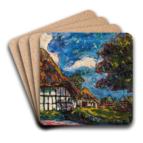 Fehmarn Houses by Ernst Ludwig Kirchner Art Drink Coaster set