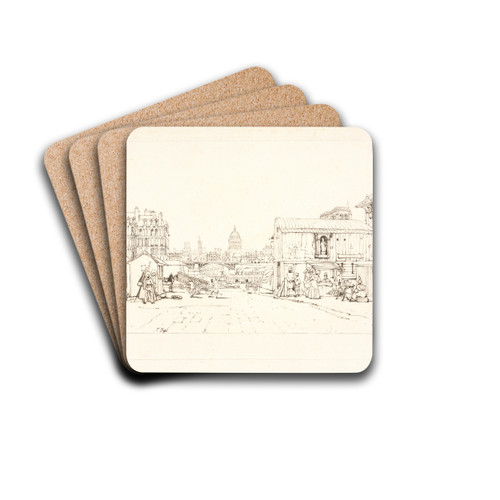 Quayside, Notre Dame in Distance by Thomas Shotter Boys Drink Coasters - set of 4