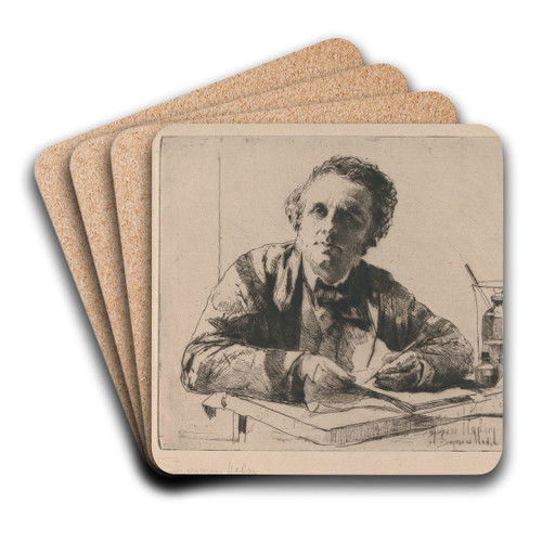 Portrait of Francis Seymour Haden, no. 2 (while Etching) by Francis Seymour Haden Art Drink Coaster set