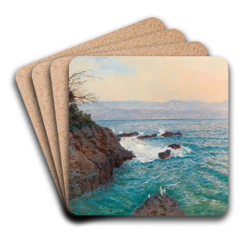 A View Of The Nervi Coast by Alfred Zoff Art Drink Coaster set