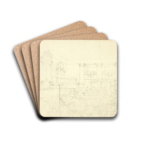 Study for Old Bailey, from Microcosm of London by Augustus Charles Pugin Drink Coasters - set of 4