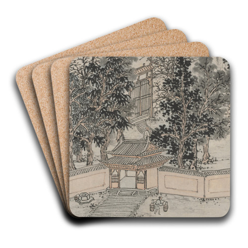 Tiger-Flight Spring at the Back Gate by Shen Zhou Art Drink Coaster set