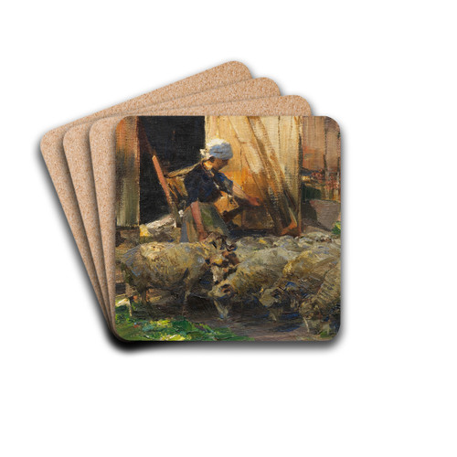 Buerin mit Schafen by Heinrich Von Zgel Drink Coasters - set of 4