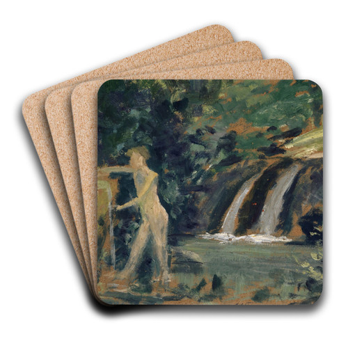 Bathing Boy in a River in the Woods by Ernst Schiess Art Drink Coaster set