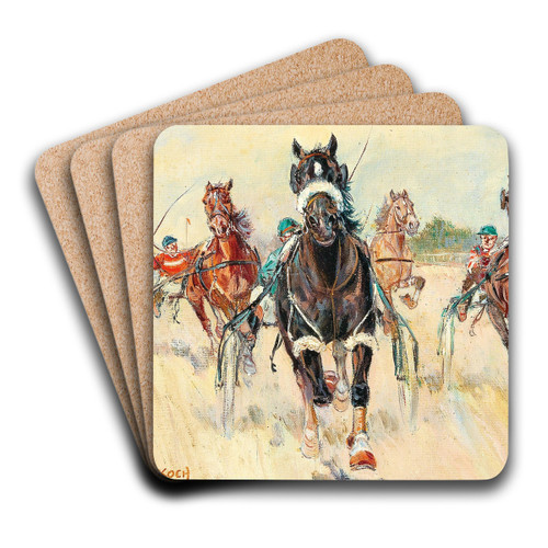 Trotting Races in the Krieau by Ludwig Koch Art Drink Coaster set