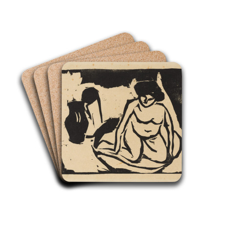 Nude Girl in the Bath by Ernst Ludwig Kirchner Drink Coasters - set of 4