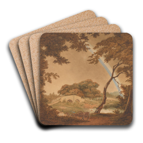 Landscape with Rainbow, View near Chesterfield by Joseph Wright of Derby Art Drink Coaster set Landscape with Rainbow, View near Chesterfield by Joseph Wright of Derby Art Drink Coaster set