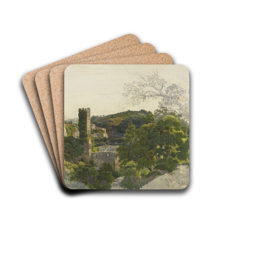 Ruins of a Fortified Tower among Wooded Hills by Friedrich Salath Drink Coasters - set of 4 Ruins of a Fortified Tower among Wooded Hills by Friedrich Salath Drink Coasters - set of 4