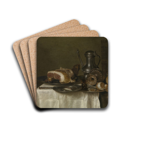 Still life with ham and bread by Willem Claesz Heda Drink Coasters - set of 4
