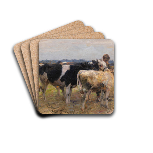 Hirte mit drei Jungrindern by Heinrich Von Zgel Drink Coasters - set of 4