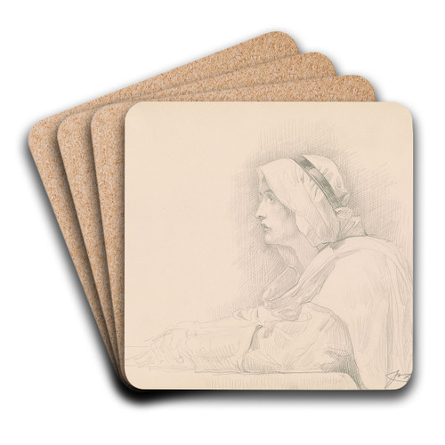 Half-length of a Woman in Mediaeval Dress by Jean-Paul Laurens Art Drink Coaster set