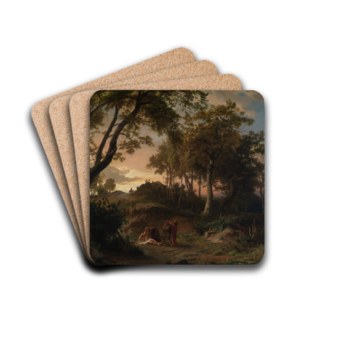 Der Abend, Die Bergung des verletzten Wanderers durch den barmherzigen Samariter by Johann Wilhelm Schirmer Drink Coasters - set of 4 Der Abend, Die Bergung des verletzten Wanderers durch den barmherzigen Samariter by Johann Wilhelm Schirmer Drink Coasters - set of 4