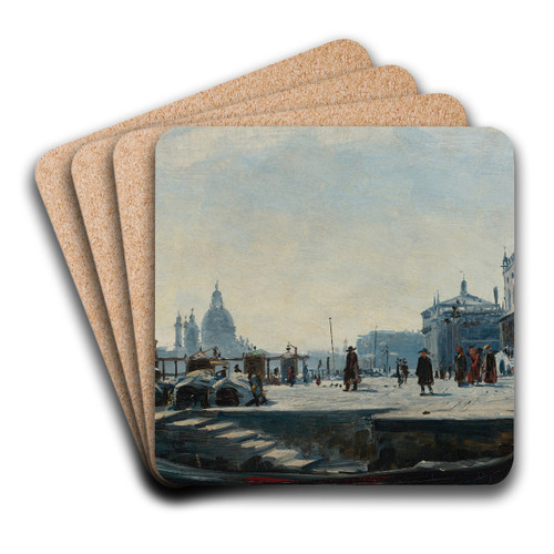 View Of The Riva Degli Schiavoni, Venice, Looking West Towards The Palazzo Ducale And The Punta Della Dogana by Ercole Calvi Art Drink Coaster set