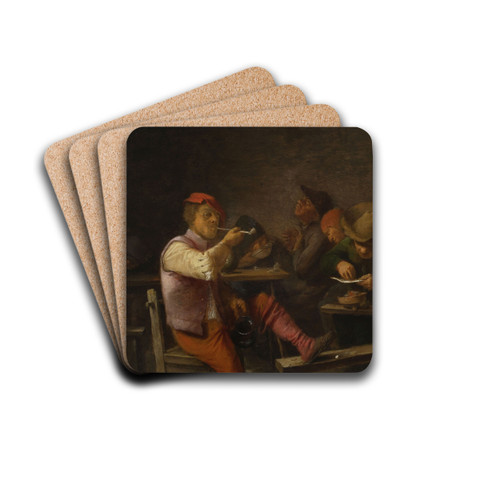 Peasant smoking tobacco in a tavern by Adriaen Brouwer Drink Coasters - set of 4