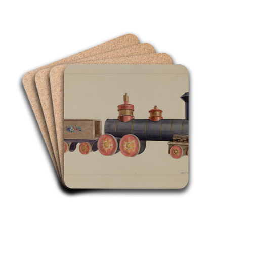 Toy Locomotive by John Fisk Drink Coasters - set of 4