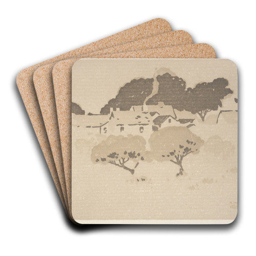 Ipswich Prints; Village Roofs by Arthur Wesley Dow Art Drink Coaster set