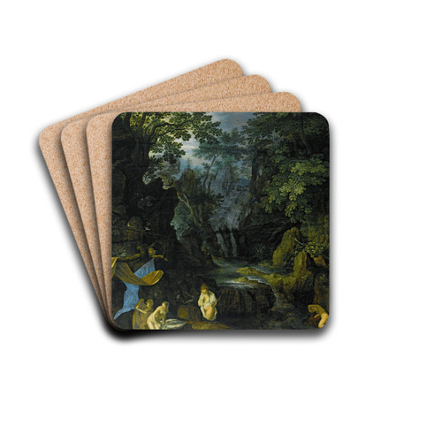 A Forest Landscape With Bathing Nymphs And Leda And The Swan by Roelant Savery Drink Coasters - set of 4