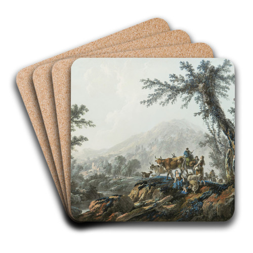 Pastoral Landscape by Jean-Baptiste Pillement Art Drink Coaster set