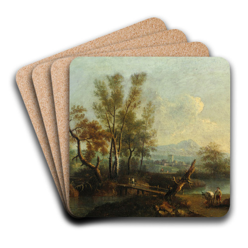River Landscape With Figures by Giovanni Battista Cimaroli Art Drink Coaster set