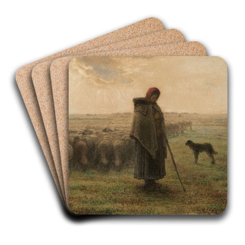 Shepherdess and Her Flock by Jean-Franois Millet Art Drink Coaster set