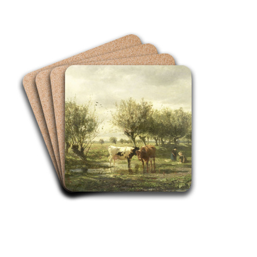 Cows at a pond by Gerard Bilders Drink Coasters - set of 4 Cows at a pond by Gerard Bilders Drink Coasters - set of 4