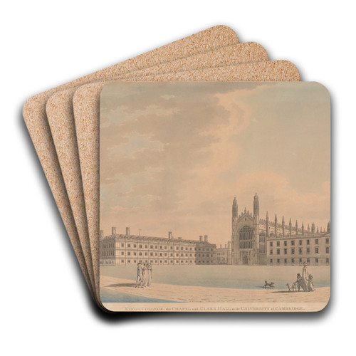 Kings College, the Chapel and Clare Hall in the University of Cambridge by Thomas Malton the Younger Art Drink Coaster set