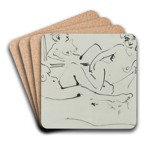Dodo and an Older Woman Reclining before a Mirror by Ernst Ludwig Kirchner Art Drink Coaster set