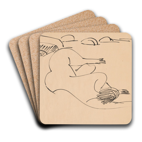 Erna Lying on the Beach among Rocks by Ernst Ludwig Kirchner Art Drink Coaster set