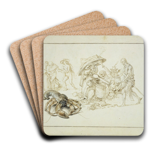 Studienblatt; Einsiedlerkrebs und zwei Hexendarstellungen by Jacob de Gheyn II Art Drink Coaster set Studienblatt; Einsiedlerkrebs und zwei Hexendarstellungen by Jacob de Gheyn II Art Drink Coaster set