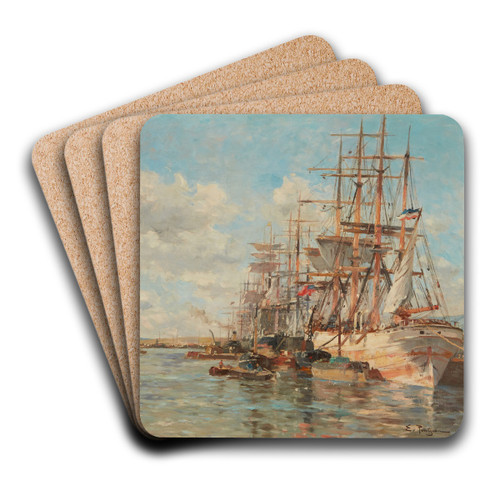 Le Port de la Rochelle by Edmond-Marie Petitjean Art Drink Coaster set Le Port de la Rochelle by Edmond-Marie Petitjean Art Drink Coaster set