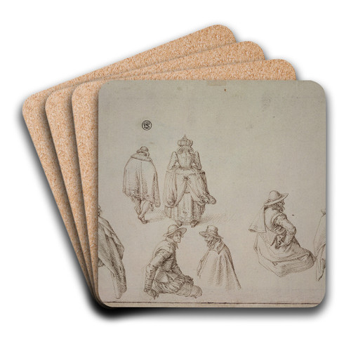 Figurenstudien fr den 'Landsegelwagen des Simon Stevin' by Jacob de Gheyn II Art Drink Coaster set Figurenstudien fr den 'Landsegelwagen des Simon Stevin' by Jacob de Gheyn II Art Drink Coaster set