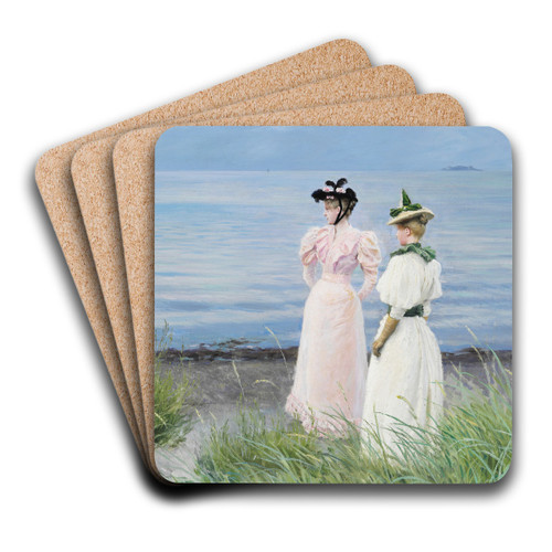 Ved stranden i Hellerup. Frk. Elisabeth Fischer og frk. Anna Pauline Bruun en sommerdag p stranden i Hellerup by Paul Fischer Art Drink Coaster set