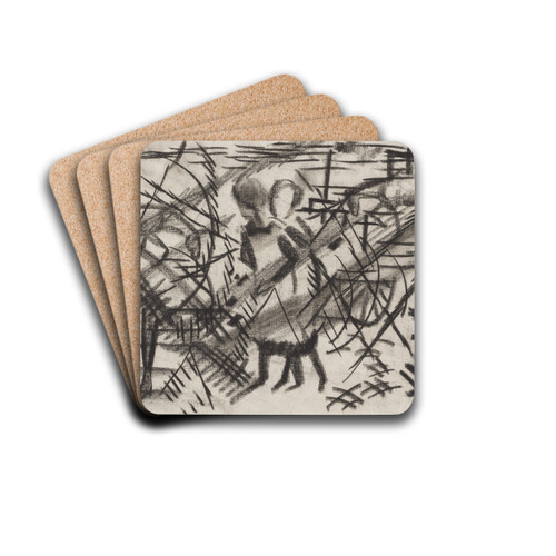 Girls on the Railway Crossover in the Evening by August Macke Drink Coasters - set of 4