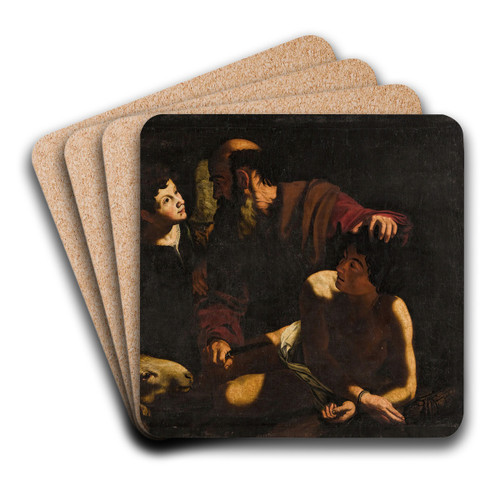 The Sacrifice of Isaac by After Bartolomeo Cavarozzi Art Drink Coaster set