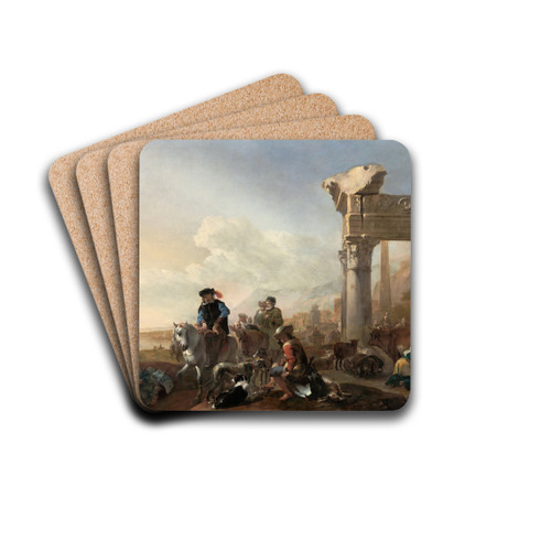 Hunters Near Ruins by Jan Baptist Weenix Drink Coasters - set of 4 Hunters Near Ruins by Jan Baptist Weenix Drink Coasters - set of 4