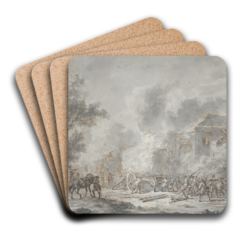 A Skirmish with Soldiers Near a Farm by Dirk Langendijk Art Drink Coaster set
