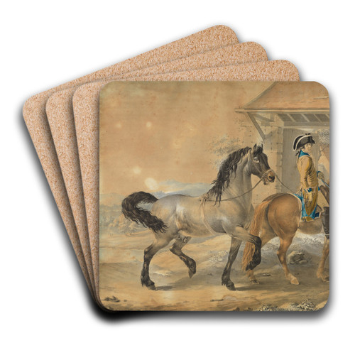Soldat mit 2 Pferden vor Gehft by Johann Georg Pforr Art Drink Coaster set