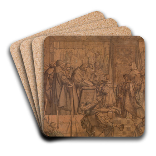 Mayor Jan van de Werve Receives the Oath From Prince Charles in 1515 by Godfried Guffens Art Drink Coaster set Mayor Jan van de Werve Receives the Oath From Prince Charles in 1515 by Godfried Guffens Art Drink Coaster set