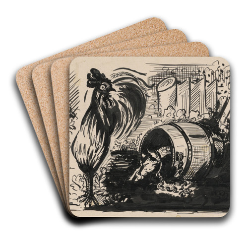 The Cock and the Dog by Arnold Peter Weisz-Kubnan Art Drink Coaster set