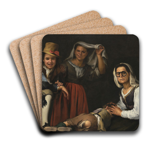 Four Figures On A Step by Bartolom Estebn Murillo Art Drink Coaster set