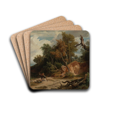 Der Mittag, Der berfall auf den Wanderer by Johann Wilhelm Schirmer Drink Coasters - set of 4 Der Mittag, Der berfall auf den Wanderer by Johann Wilhelm Schirmer Drink Coasters - set of 4