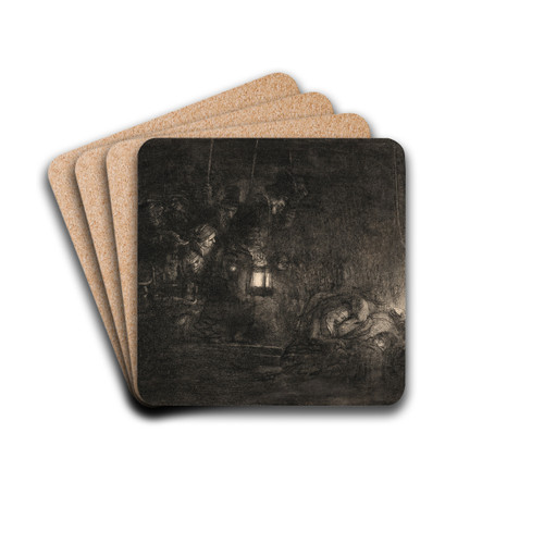 The Adoration of the Shepherds: A Night Piece by Rembrandt van Rijn Drink Coasters - set of 4