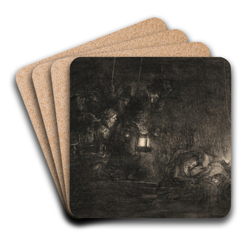 The Adoration of the Shepherds: A Night Piece by Rembrandt van Rijn Art Drink Coaster set