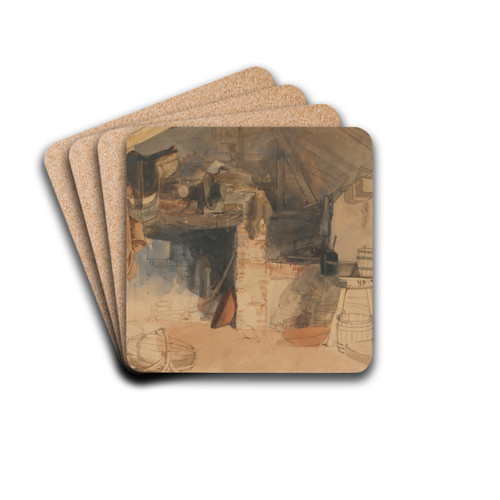 Study of a Rustic Interior Scene by William James Mller Drink Coasters - set of 4 Study of a Rustic Interior Scene by William James Mller Drink Coasters - set of 4