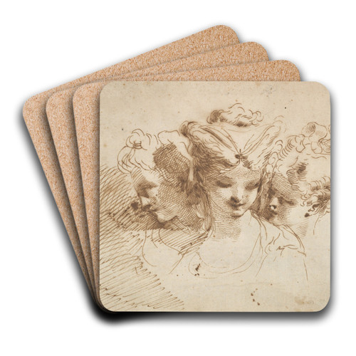 Three Female Heads by Gaetano Gandolfi Art Drink Coaster set