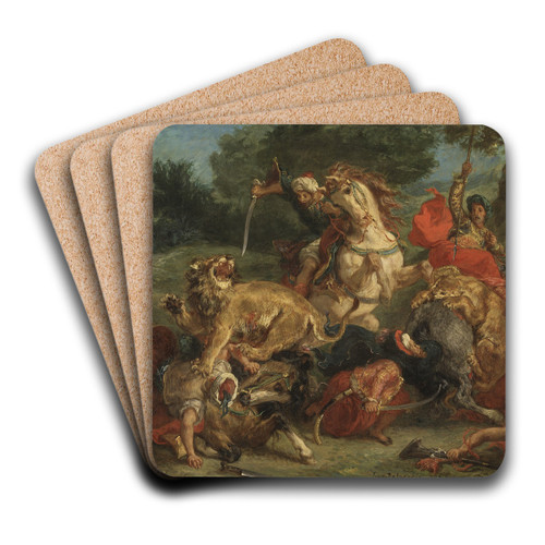 The Lion Hunt by Eugne Delacroix Art Drink Coaster set The Lion Hunt by Eugne Delacroix Art Drink Coaster set