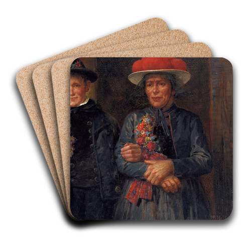 Marriage of Convenience in the Black Forest by Fritz Reiss Art Drink Coaster set