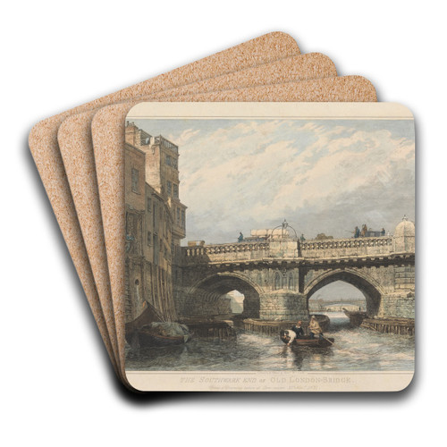 The Southwark End of Old London Bridge by Edward William Cooke Art Drink Coaster set