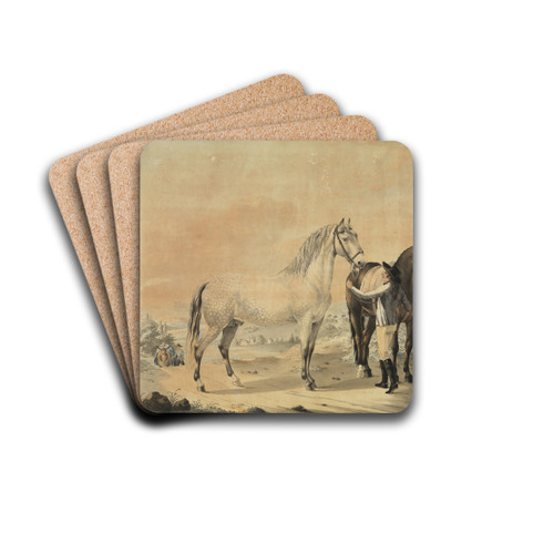 Stallknecht mit Schimmel und Rappen by Johann Georg Pforr Drink Coasters - set of 4