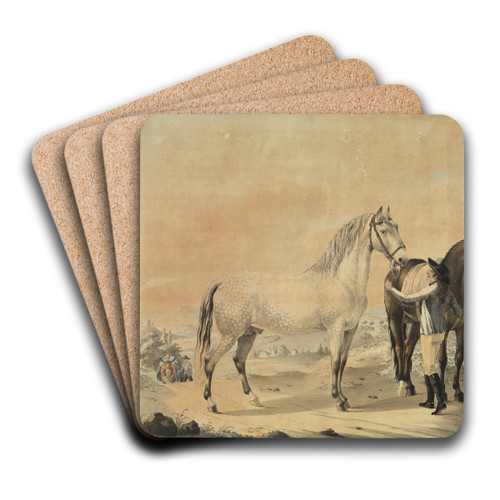 Stallknecht mit Schimmel und Rappen by Johann Georg Pforr Art Drink Coaster set